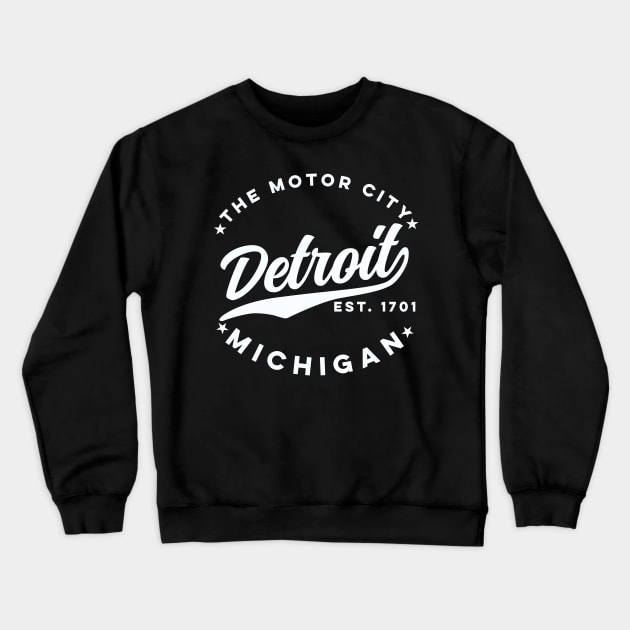 The Motor City Detroit (White Text) Crewneck Sweatshirt by DetourShirts